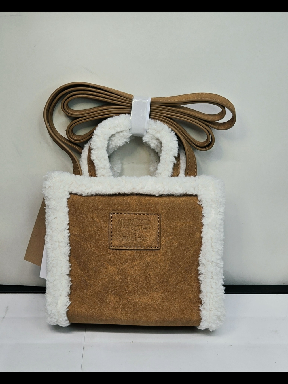 UGG Tan Mini Tote with White Faux-Shearling Trim - Picture 3 of 7